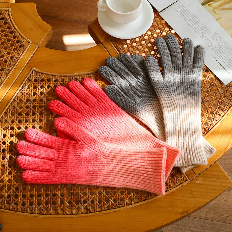 Winter Warm Gloves Rainbow Gradient Gloves Knitted Cycling Good-looking Gloves Touch Screen Fingerless Gloves for Women