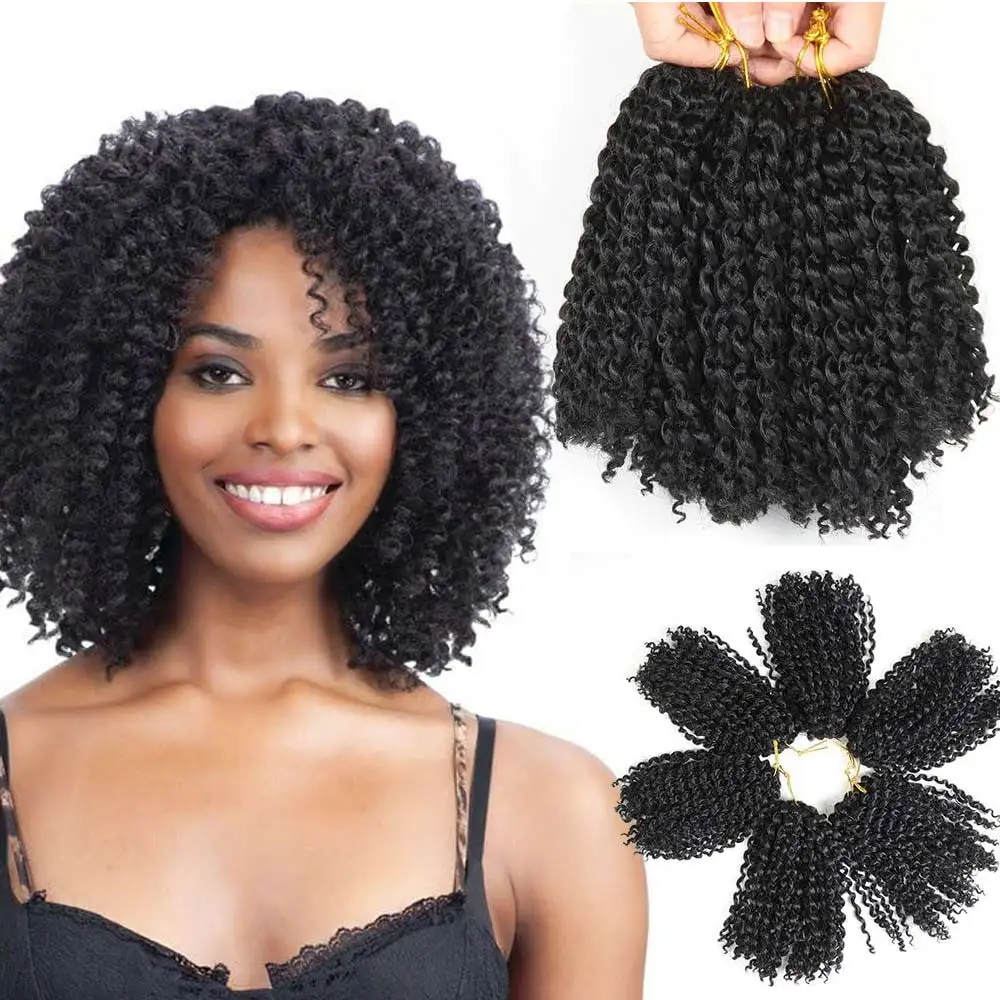 Sintético Afro Kinky Curly Braiding Hair, Marlybob Crochet Tranças, Curto pré-looped Crochet, Cabelo trançado de torção paixão