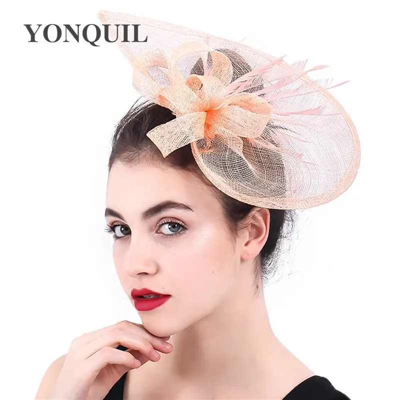 Champagne Fascinator With Bow Ladies Hair Accessories Women Feather Flower Wedding Party Floral Headband Hair Pin SYF385