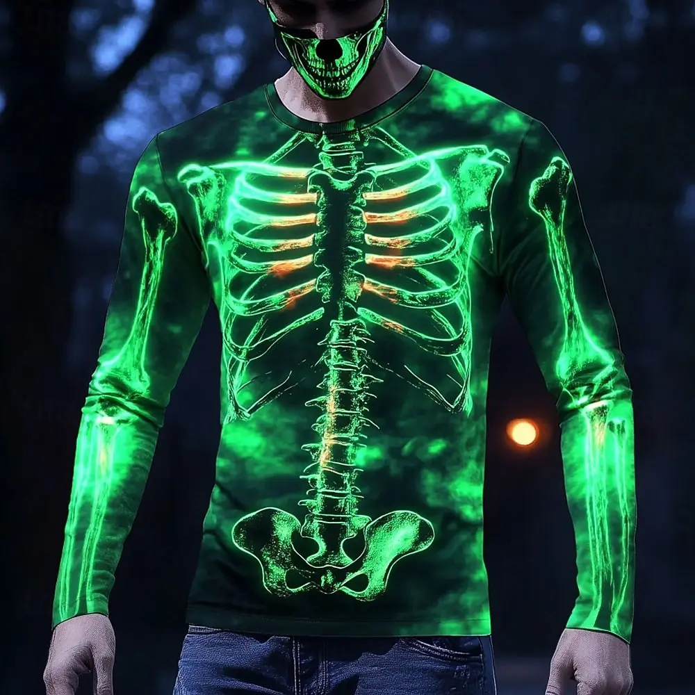 

Halloween Skeleton Prints Long Sleeve T-Shirts for Men Gothic Trendy Streetwear Casual Tops Halloween Party Tee 2025 Fall Winter