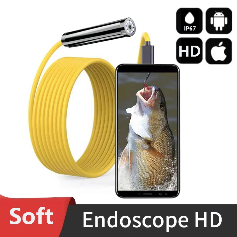 Endoscope Camera with Soft Cable and 5.5mm 9mm 12mm 14mm Probe Compatible with TypeC or lightning Smartphones for ios or Android