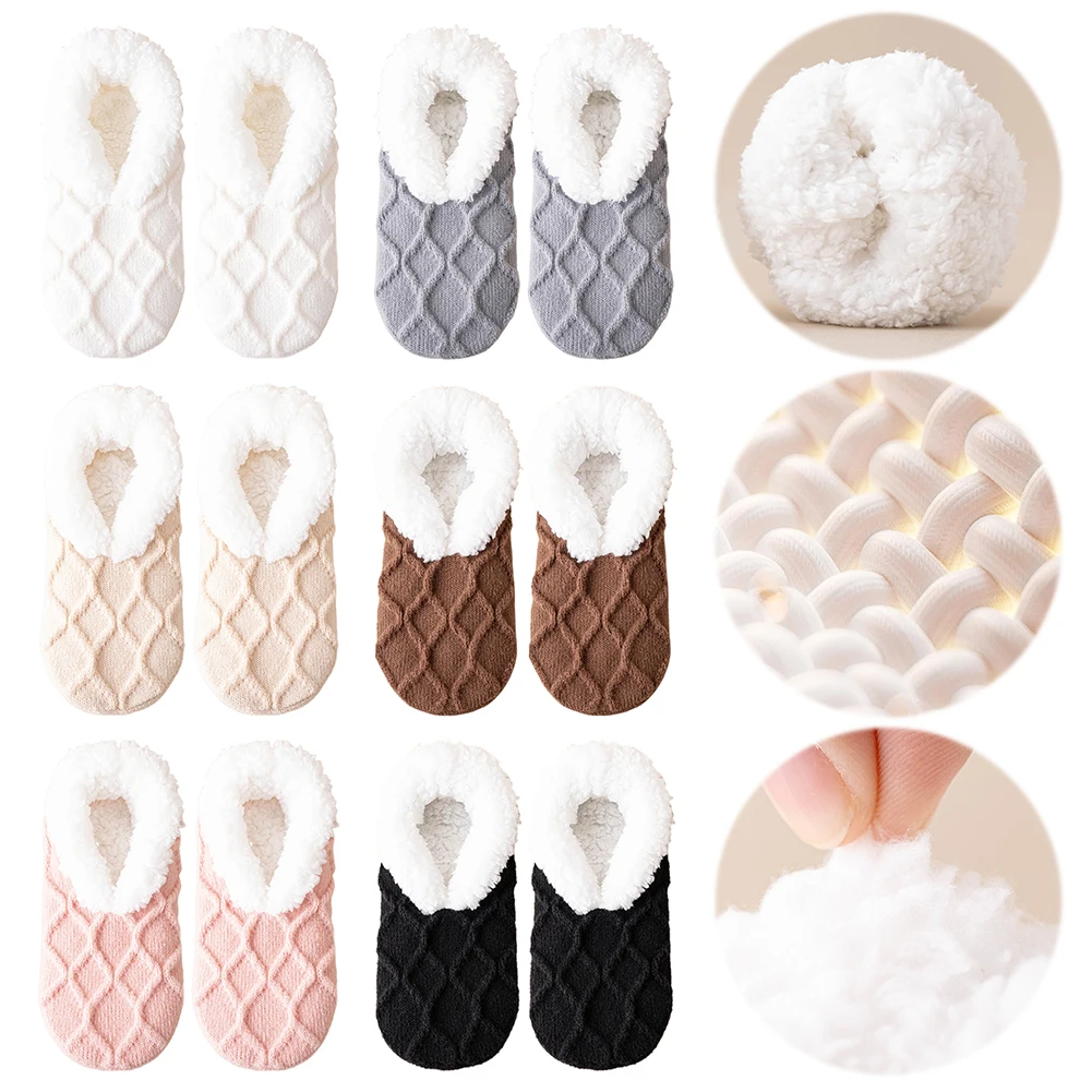 Winter Indoor Home Slippers Socks Non Slip Thick Thermal Socks Warm Bedroom Sleeping Sock Soft for Women