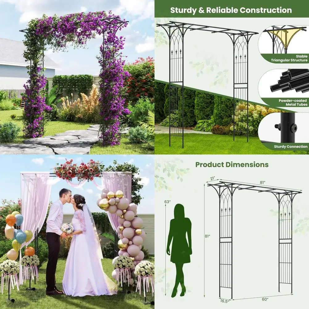 

Sturdy Metal Garden Arbor with Trellis, 81-Inch Outdoor Climbing Plant Arch, Heavy-Duty Rust-Resistant Steel Archway with 4 Supp