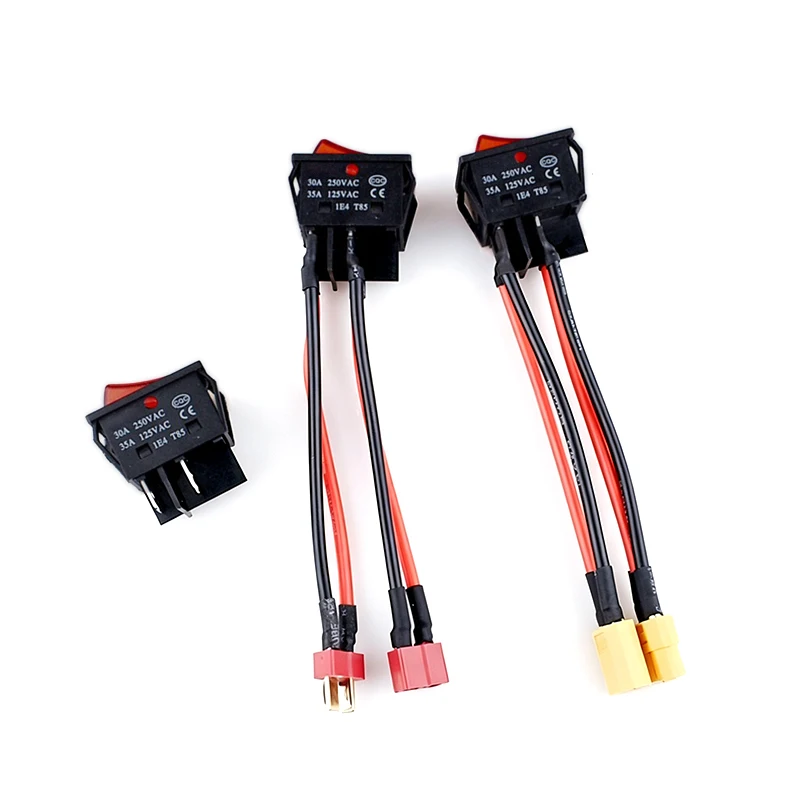 30A 12V 24V Battery Main Switch Large Current On-off with XT60/T Plug 14AWG Wire for RC Tug/Bait Boat 550 775 Brushed Motor