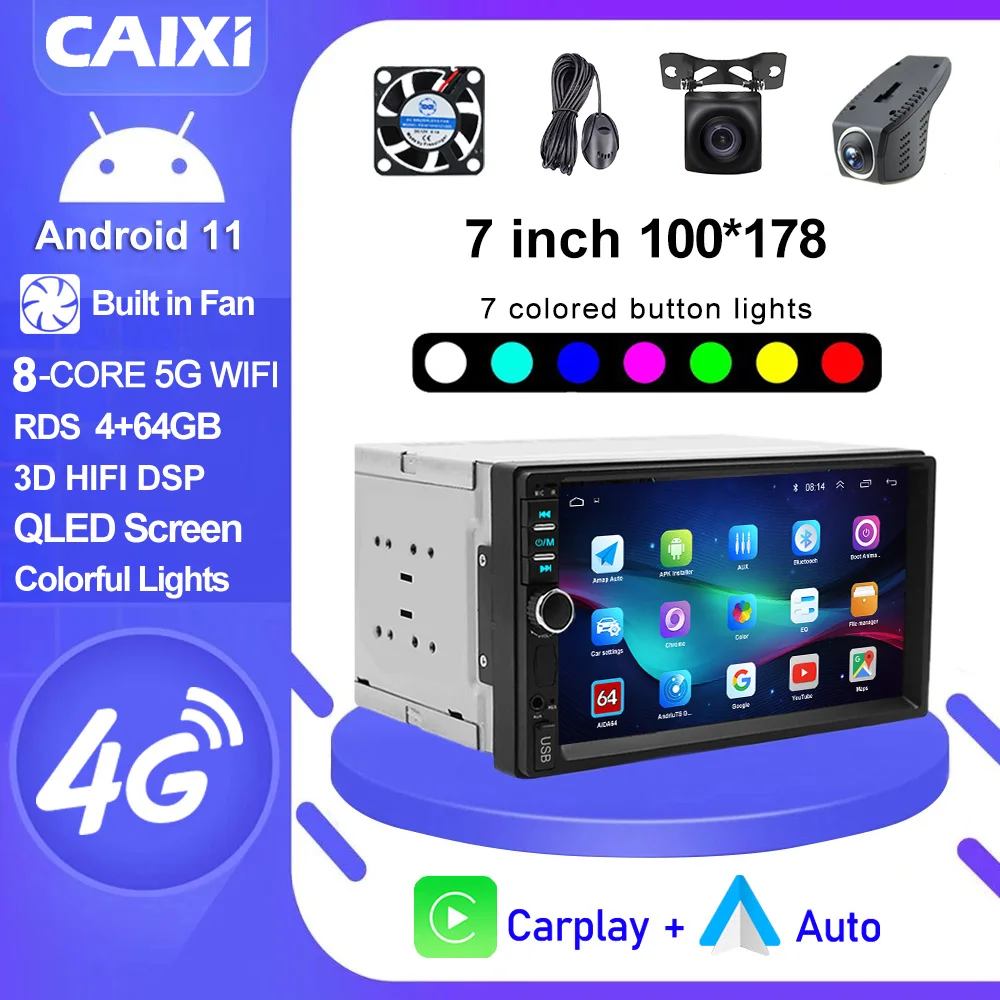 CAIXI Universal Android 11 2Din Radio Car Multimedia Player For toyota Nissan t31 X-tra tiid Hyundai Kia  Chevrolet VW Carplay