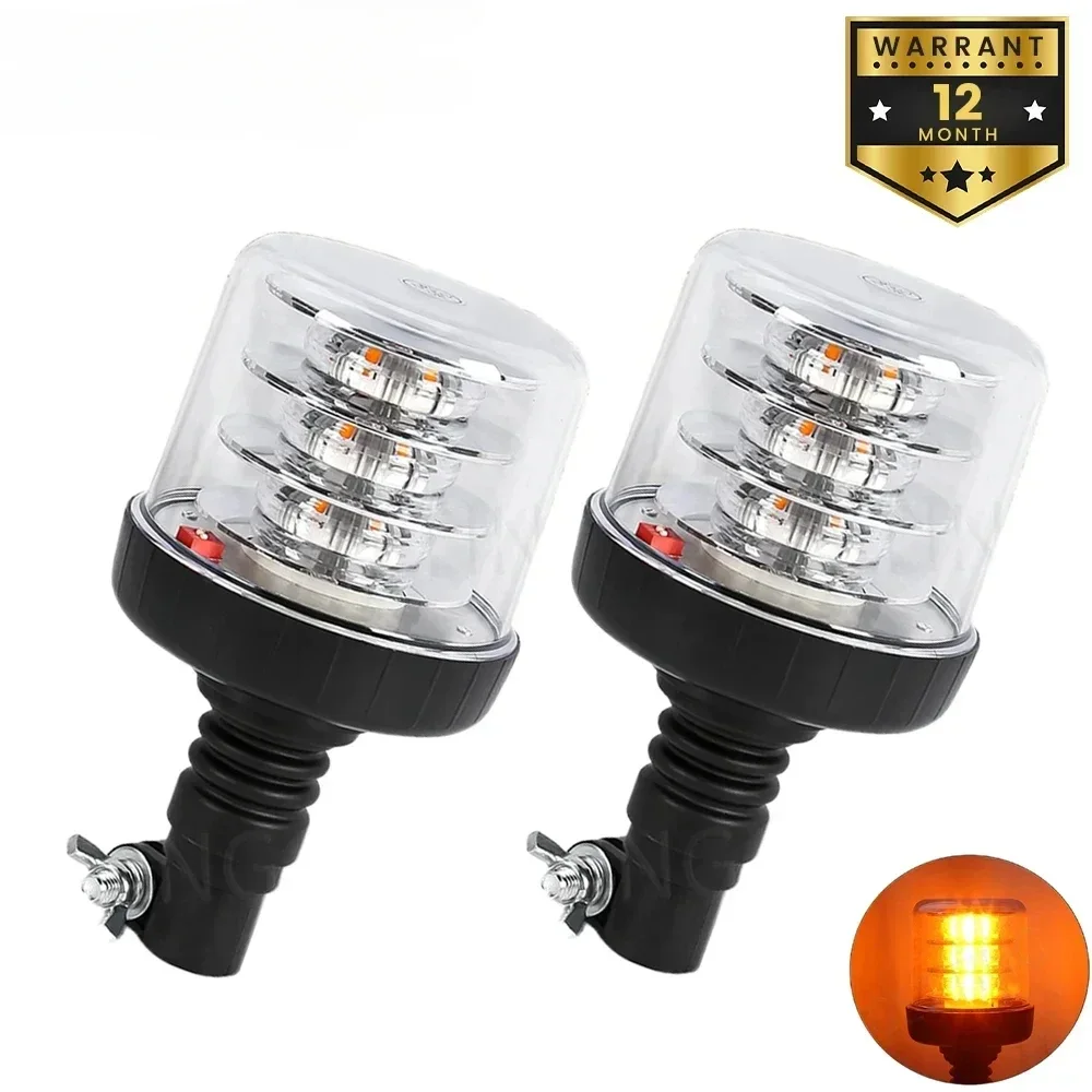 2pcs 12V 24V Waterproof 18 LED 3 Modes Amber Warning Emergency Strobe Light Flashing Beacon Rotating Signal Truck Tractor Bus