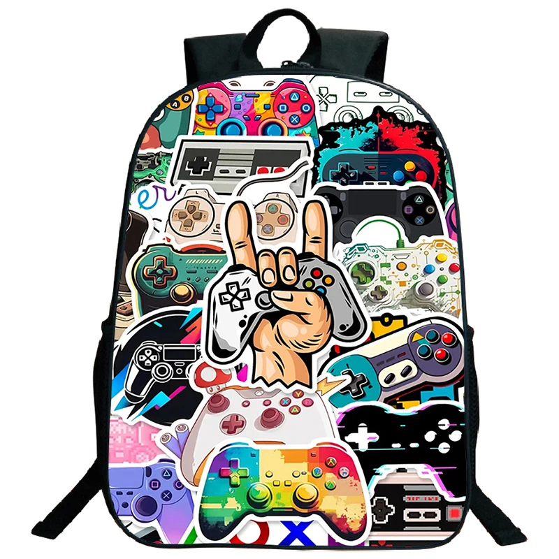 Kids Nylon Backpack with Game Controller Prints Funny Gamepad School Bags Waterproof  Large Capacity Backpackd for Boys Girls