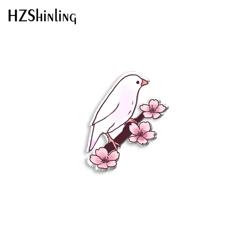 2022 New Flower Budgie Acrylic Lapel Pin Sakura Finch Epoxy Butterfly Clasp Pin Handmade Butterfly Brooch