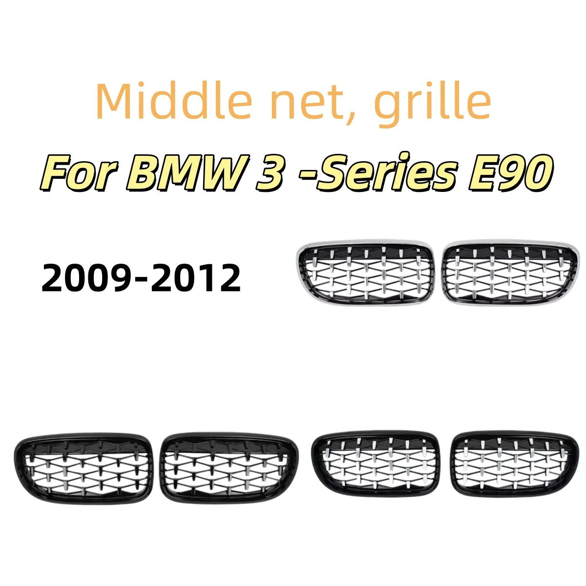 

For BMW 3-Series E90 2009-2012 Glossy Black Diamonds Style Upper Grilles Single Line Exterior Body Kit Part