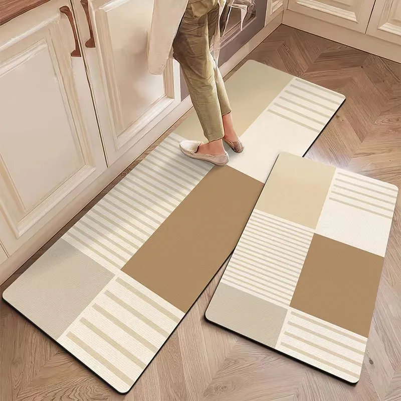 PVC Kitchen Floor Mat Waterproof Non-slip Oil-proof Leather Rug Minimalist Line Carpet Long Rugs Home Decor Alfombra De Cocina