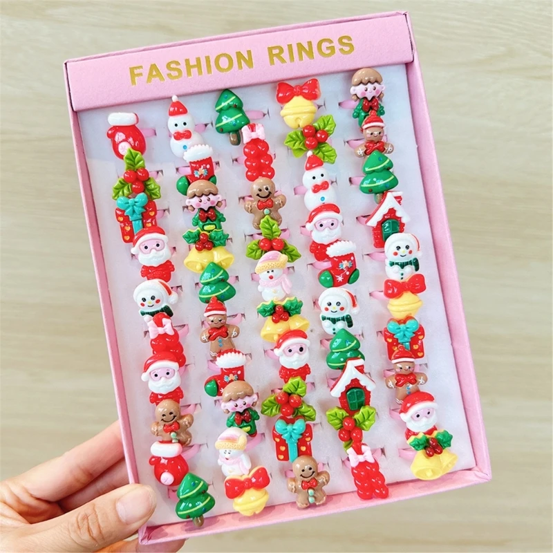 Assorted Christmas Rings for Kids Handmade Children's Jewelry Stylish Dress Up Accessories for Parties and Gatherings