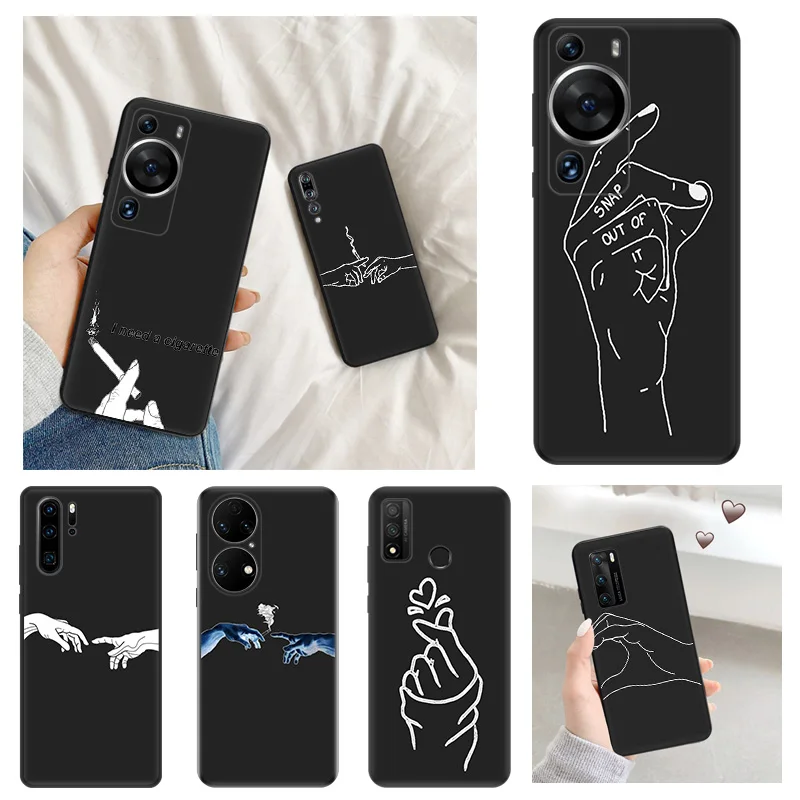 Matte Phone Case for Huawei P20 Pro Smart P40 P30 Moto G30 G31 G200 One Fusion Gesture God Finger Line Art Soft Black Case Funda