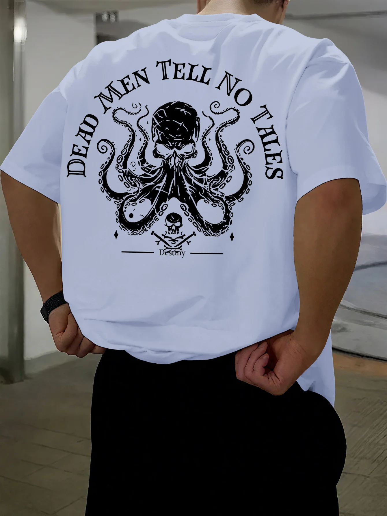 Neues Vintage Piraten-Oktopus-Schädel Grafik-Print T-Shirt für Männer, Locker Geschnittenes Streetwear Kurzarm-Oberteil S-XXL – Detail 10