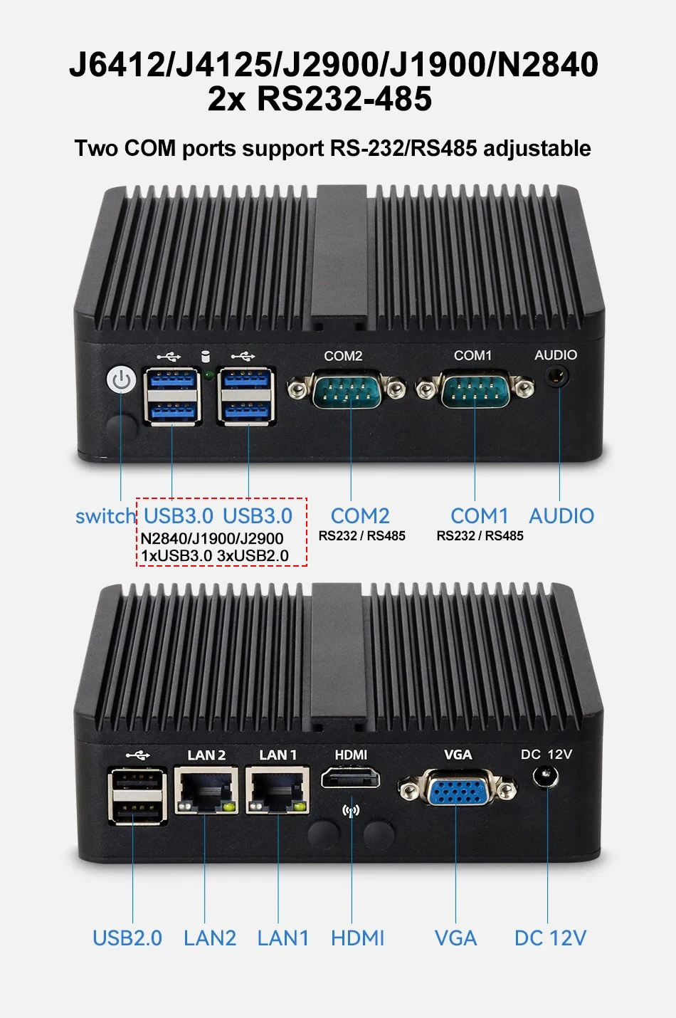 X30G Fanless Industrial Mini PC Intel Celeron N5095 2x Gigabit Ethernet 2x COM RS232 M.2 NVMe SSD 4x USB WiFi Windows 10 Linux