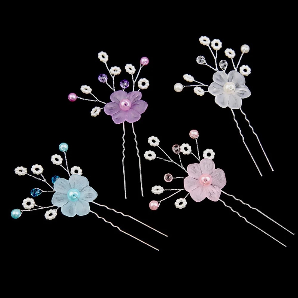 Random4/8Pcs Bridal Pastel Flower Hair Pin Set, Pearl & Floral Design, Ideal for Wedding & Bridesmaid Hairstyles