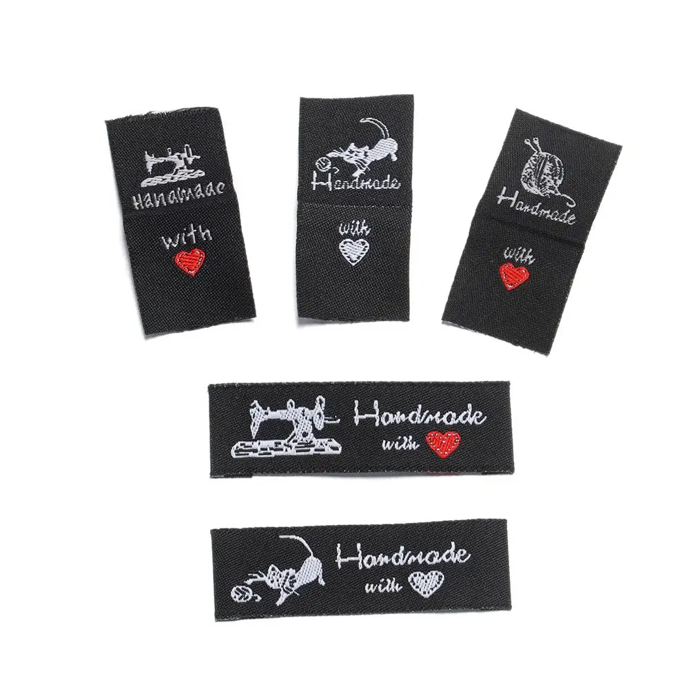 50PCS DIY Cartoon Cat Woven Supplies Sewing Machine Clothes Labels Garment  Accessories Clothing Tags Handmade With Love