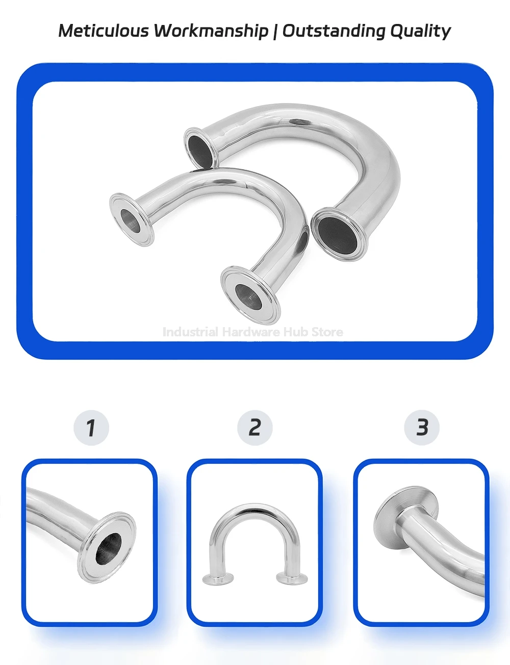 U-förmiges Rücklauf-Bogen-T-Stück, Sanitär-Tri-Clamp aus Edelstahl 304, 19–51 mm Außendurchmesser, 3/4 Zoll – 2 Zoll Zwinge, 3-Wege-Splitter für selbstgebrautes Bier – Detail 11
