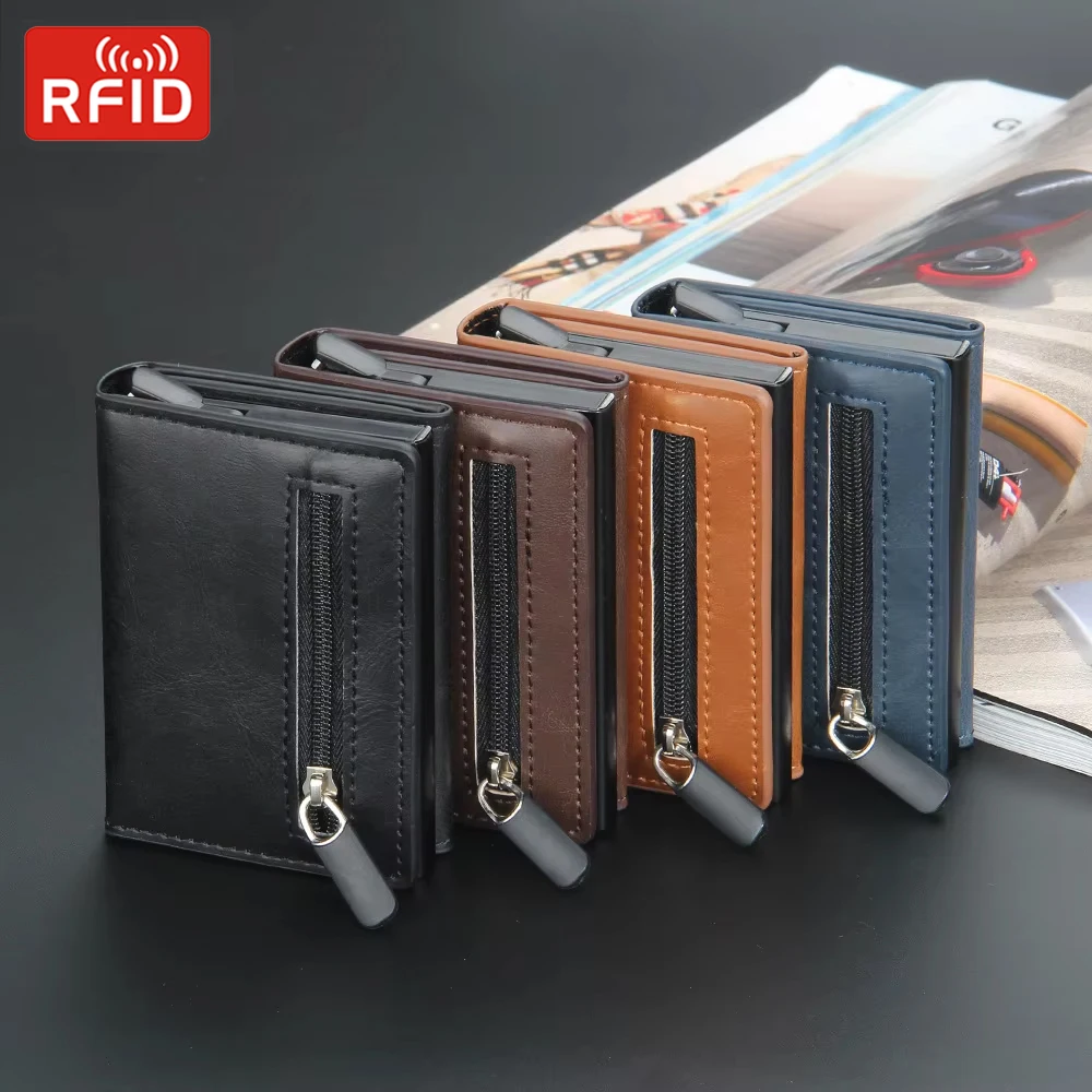 Pop Up Credit Card Holder Wallets Men Slim Rfid Blocking CardHolder Wallet for Men Card Money Bag Purse PU Leather Short Wallets