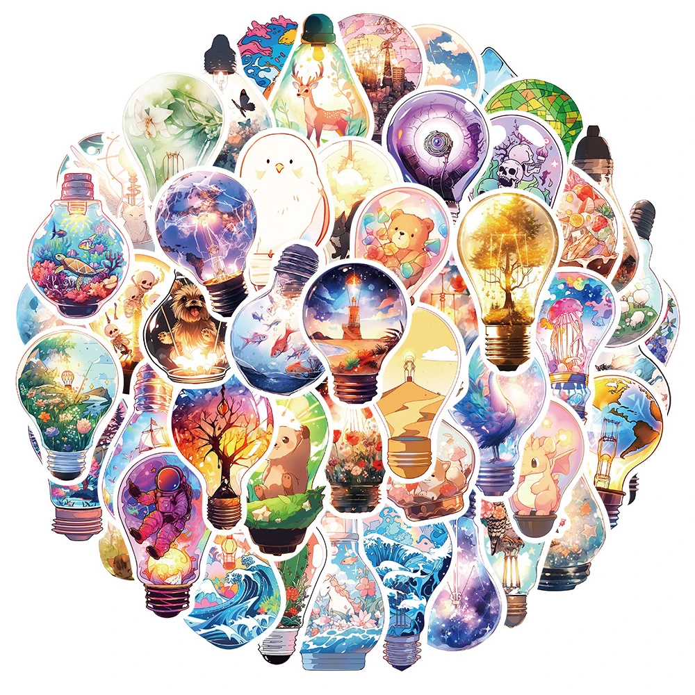 10/30/50pcs Fantastic Light Bulb World Cartoon Cute Stickers Aesthetic Decal Laptop Notebook Suitcase Decoration Sticker Kid Toy