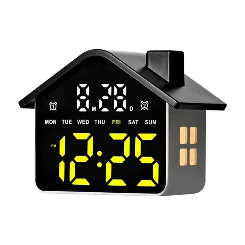 AB34-Voice Control Digital Alarm Clock House Date Week Brightness Adjustment Electronic Table Clock With Night Light
