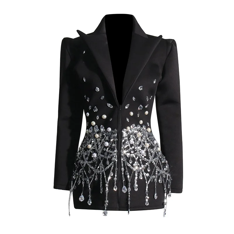 Sexy socialite skirt 2025 new lapel long-sleeved butterfly sequins full of diamonds super short suit dress women