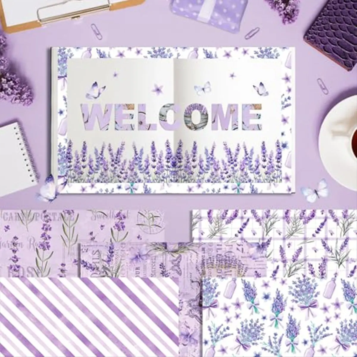 COFA 24 Sheets Scrapbook Paper 12inch X 12inch Double-Sided Bows Pattern Paper Decorative Decoupage Cardstock Lavender