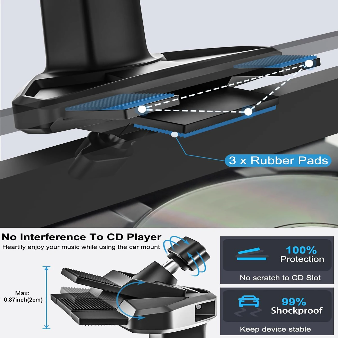 Car CD Slot Tablet Phone Holder  Navigation Answer No Head Car CD Tray Mount for iPad for 4-13 inch Devices