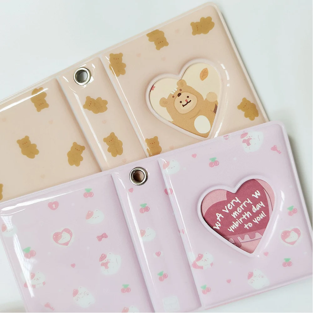 INS 2 Inch Cartoon Cute Bear Cat Printing Photo Album 16 Pockets Kpop Photos Collect Book Heart Hollow Card Holder Mini Card Bag