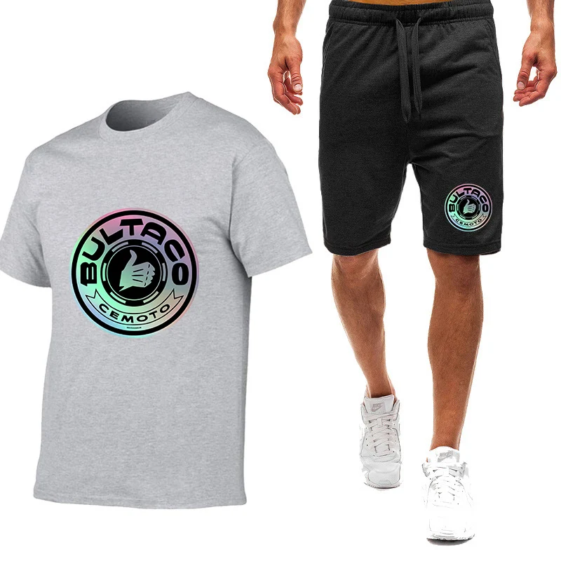 

2025 Bultaco Cemoto motorcycle Printed Summer Cool Men Casual T-shirt Set Retro Street Sports Short Sleeve Shorts Two Piece Set