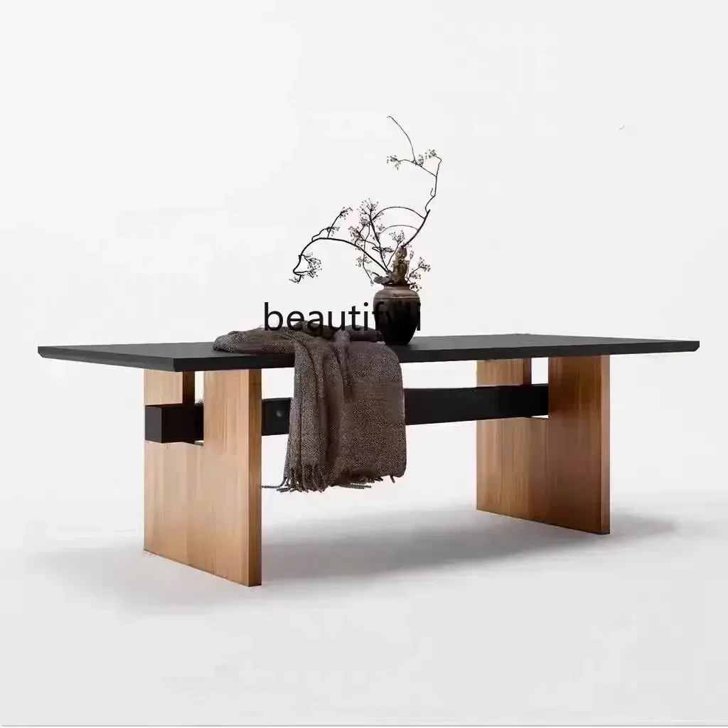 cn8350 ss Medieval style all-solid wood dining table household rectangular large long desk designer log desk