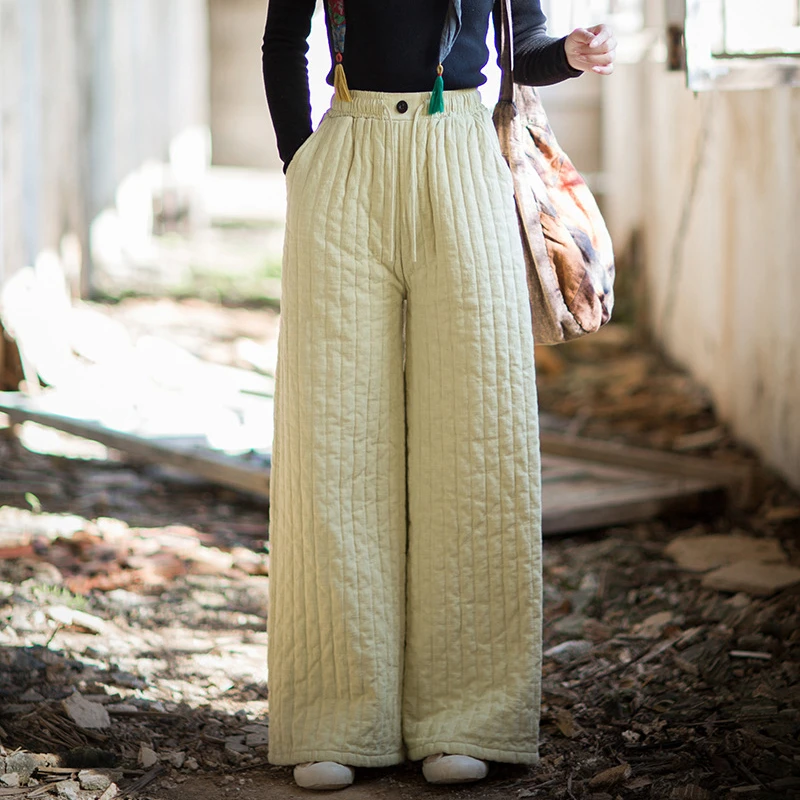 Épais chaud coton lin pantalons décontractés femmes nouveauté 2025 hiver Style Vintage couleur unie ample femme jambe large pantalon M2079