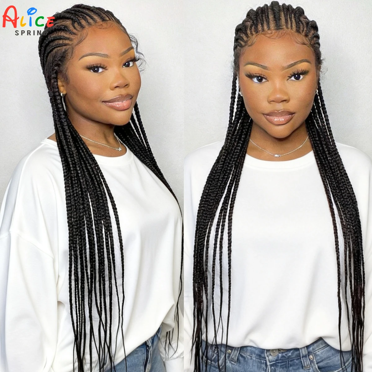 36inch Cornrow Braided Wigs Synthetic Full Lace Natural Braiding Hair Wigs Box Braided Lace Wigs with Baby Hair for Black Women
