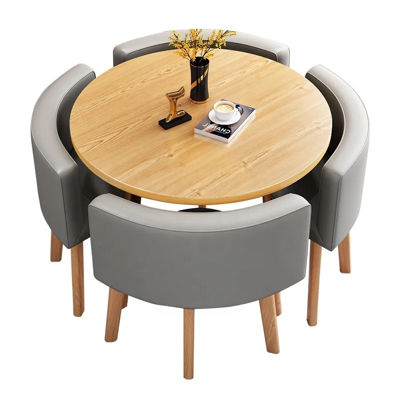//Simple Home Luxury Round Dining Table Chair Set 4Seater Sintered Stone Top Negotiation Guest Room Special Furniture