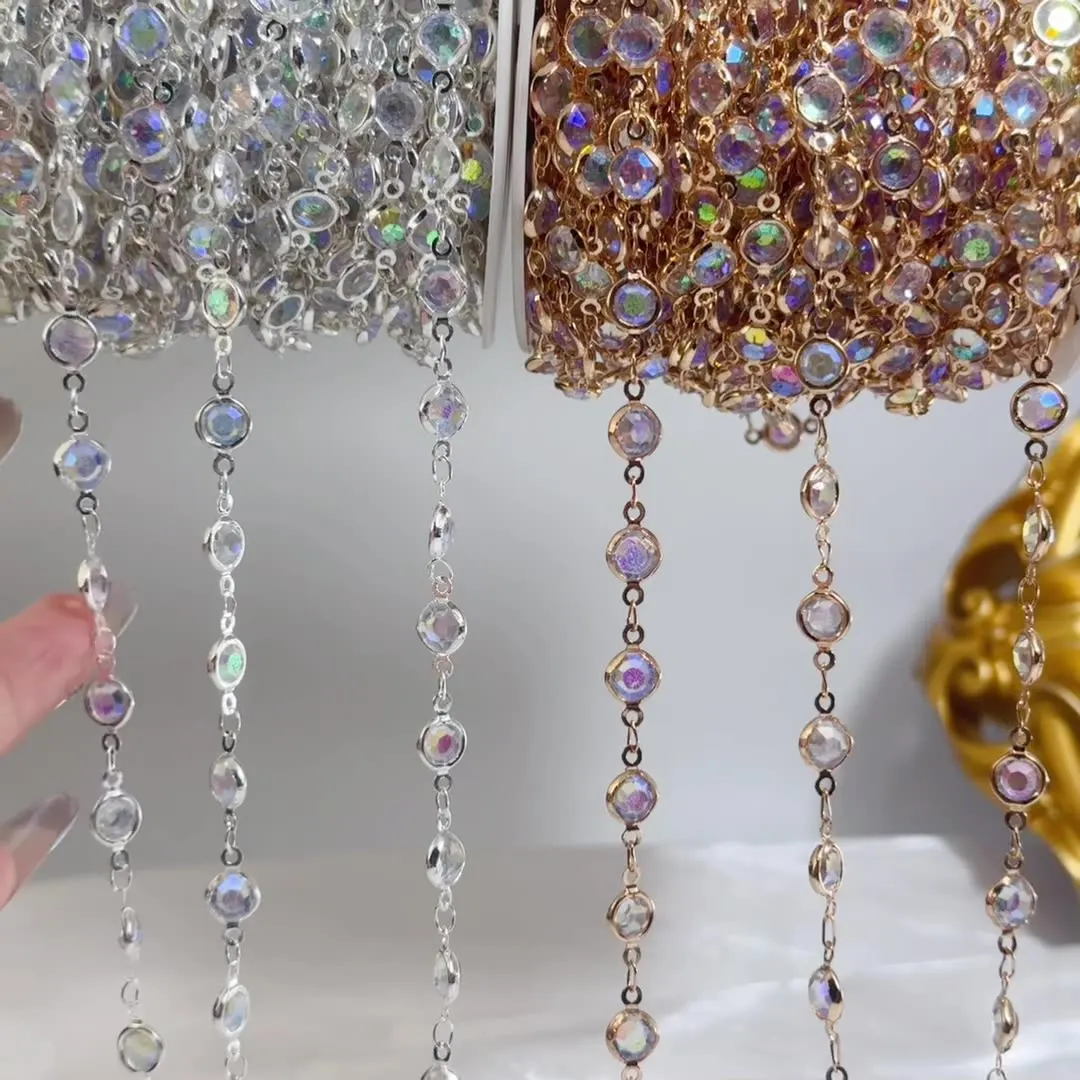 0.5Meter 1Meter AB Color Cubic Zirconia Chain for Jewelry Making Rhinestone Bling Crystal Link for DIY Crafts Bracelet Necklace