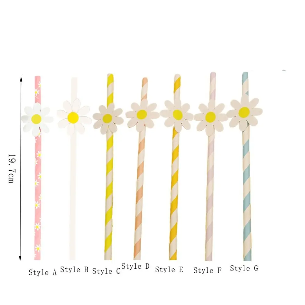 20pcs Paper Daisy Straws Party Decorations Long Degradable Drinking Straw 6mm Stripe Pattern Disposable Straws Girls