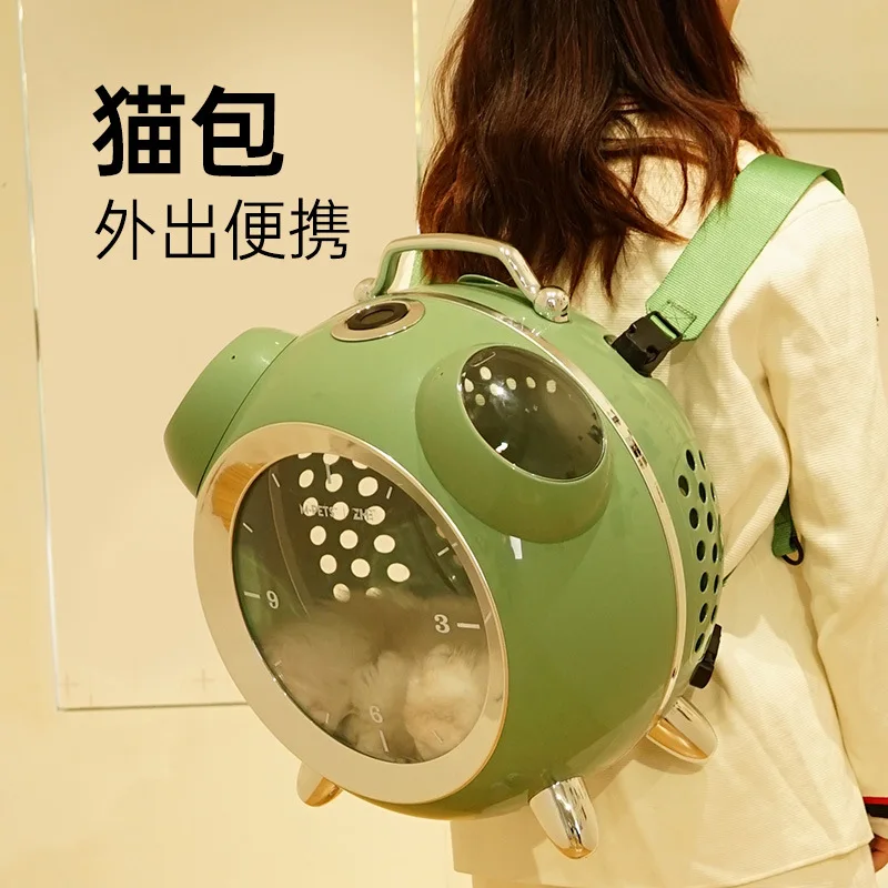 Transparent Cat Backpack with Alarm Clock, Pet Pod, Going Out, Portable Space, Large Capacity