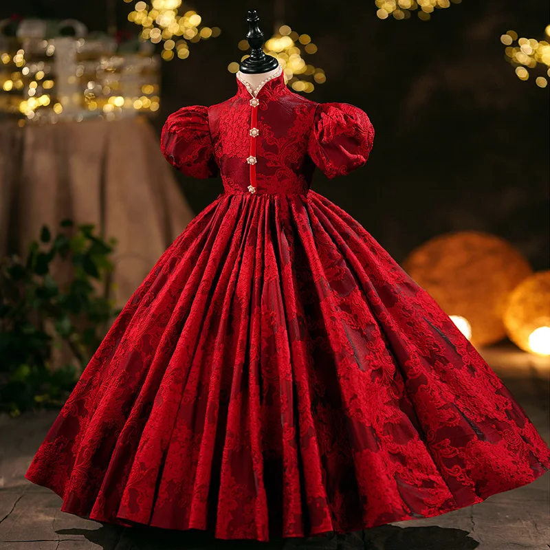 Abiti da ballo lunghi in stile cinese per ragazze neonate maniche a sbuffo abito floreale bambini Vintage Boutique Kid Formal Vestido