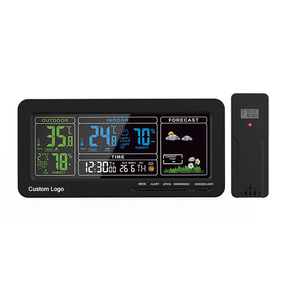 

Indoor/Outdoor Thermometer Hygrometer Monitor Color Digital Weather Station Alarm Clock with 3 Wireless Outdoor Sensors