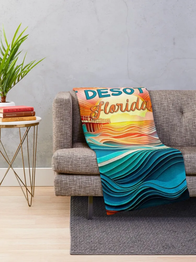 Fort Desoto Park Florida Retro Vintage Sunset Artwork Throw Blanket decorative Stuffeds Luxury Blankets