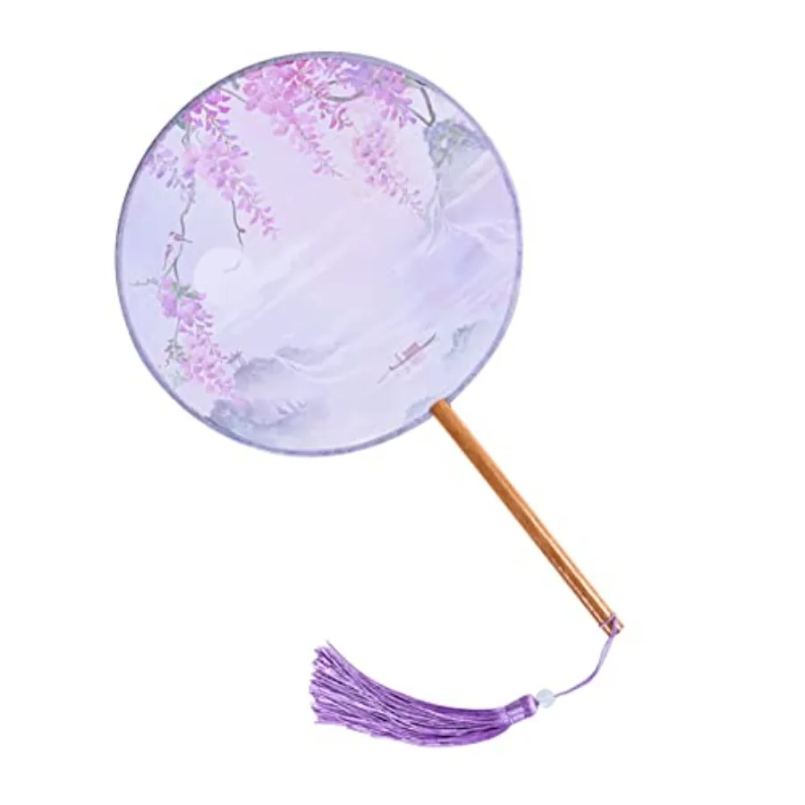 

Floral Round Hand Fan in Vibrant Colors: Chinese-Style Silk Folding Fan for Elegant Occasions and Summer Days, Green/Purple/Pin