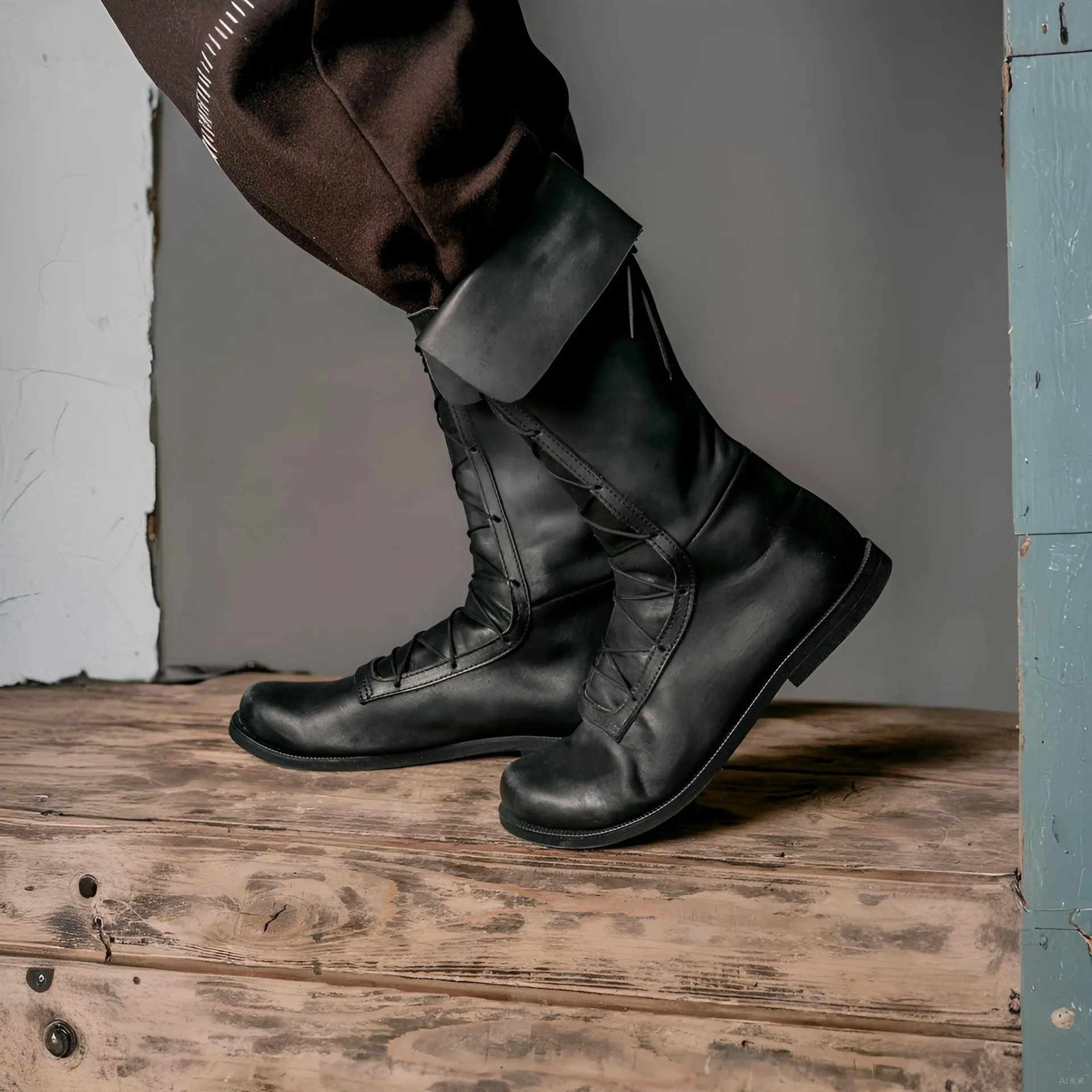 Herren Retro Mittelalterliche Renaissance-Stiefel Ritter Piraten Cosplay Schuhe PU-Leder Flache Halbhohe Stiefel für Halloween Rollenspiel Party Kriegerstiefel – Detail 13