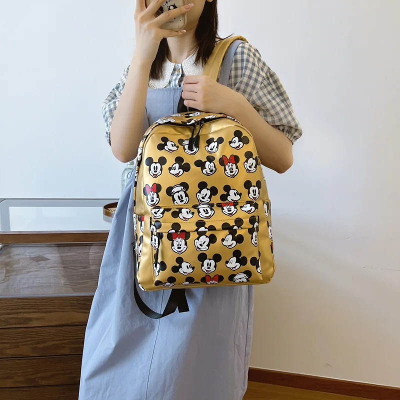 Disney Mickey Backpack Cute Cartoon PU Leather Laptop Bag Minnie Mouse Large Capacity School Bag for Women Fashion Tote Bag