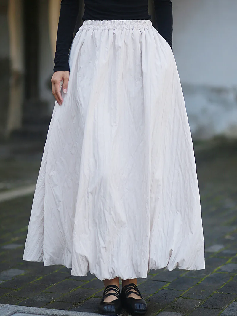 Tiyihailey Damen-Maxirock in A-Linie mit Taschen, elastischer Taille, schwarz, weiß, lang, Maxi-Herbst-Winter-Fleece, 2025, neu