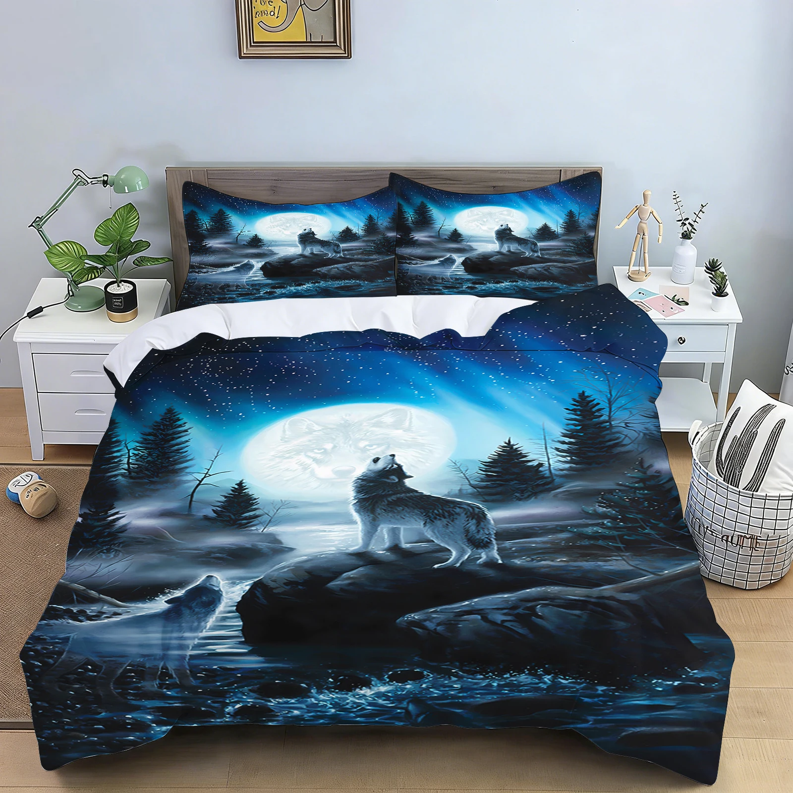 Wolf Bedding Set Duvet Cover Galaxy  Dreamcatcher Print Couple Wolves Duvet Cover for Men Boys