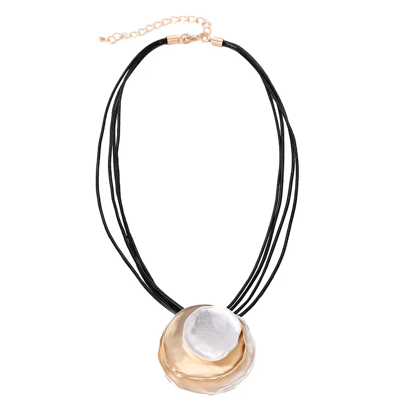 

Kaseakia Chunky Big Large Statement Round Metal Alloy Pendant Choker Necklace for Women