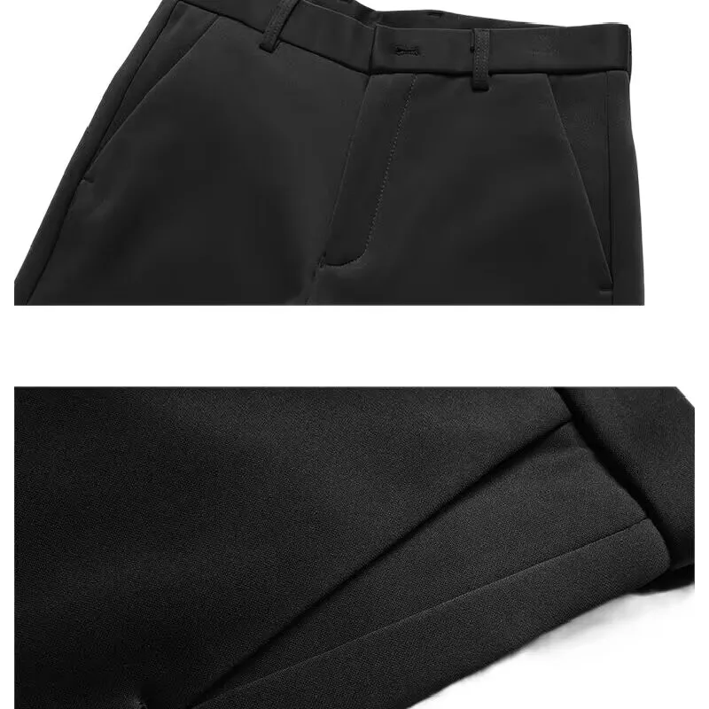 Pantaloni casual da lavoro da uomo Pantaloni foderati in pile Gamba dritta Pantaloni eleganti da ufficio invernali elasticizzati Comfort blu navy