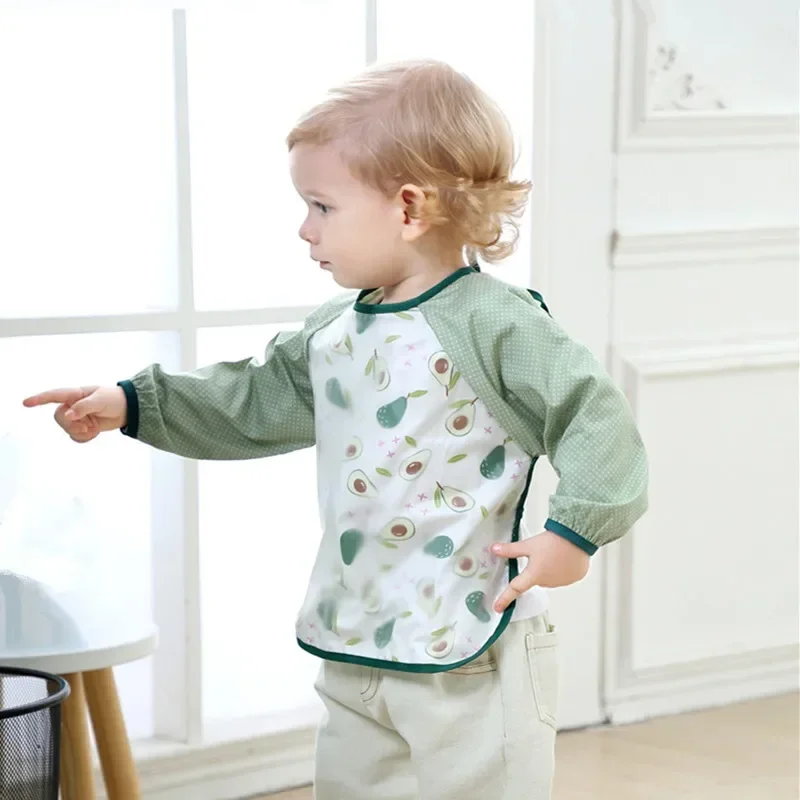 Baby Aprons Bibs Waterproof Long Sleeve Fruit Boys Girls Bibs Kids Burp Cloth Feeding Bib with Pocket Child S/M/L Apron Smock