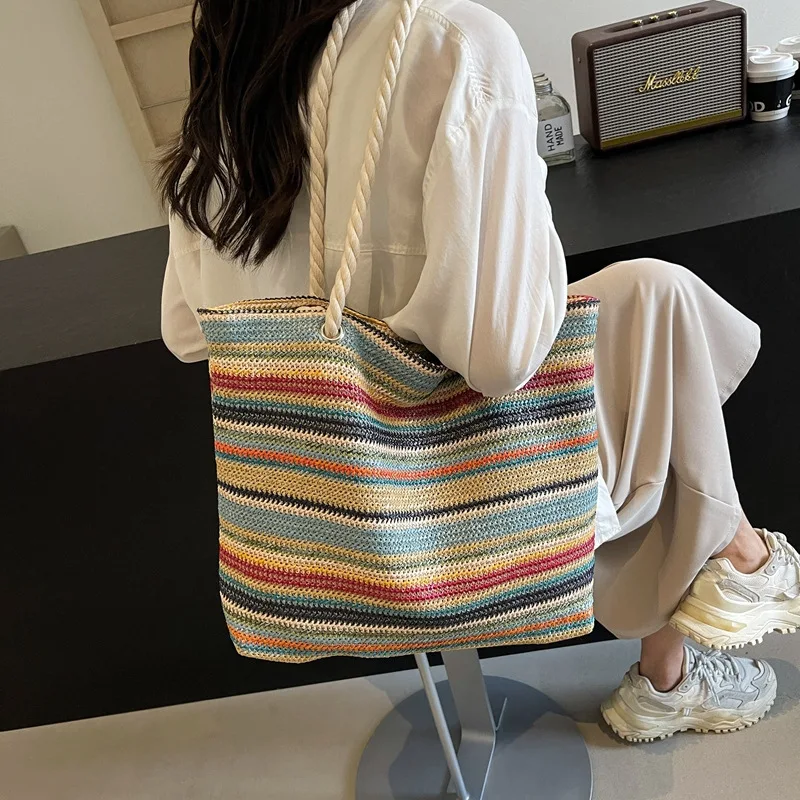 Ethnic Style Tote Bags for Women Shoulder Bags Grass Woven Summer Beach Bag Versatile Large Capacity Shopping Bags Designer Bag view 2