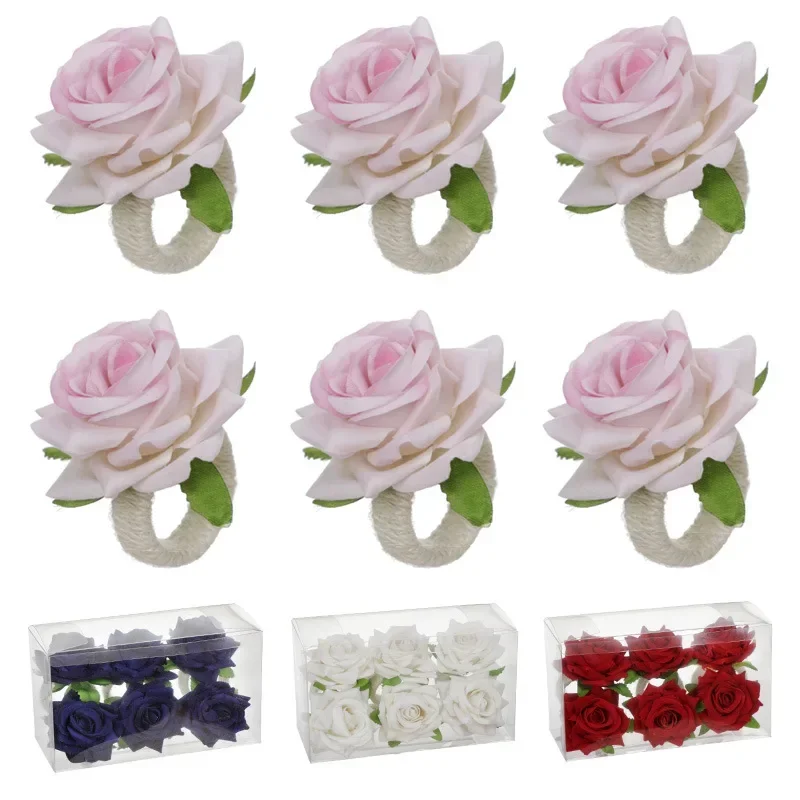 1pcs/lot Artificial Flower Napkin Rings Faux Rose Napkin Ring Serviette Buckles Holder Table Decoration Wedding Valentine's Day