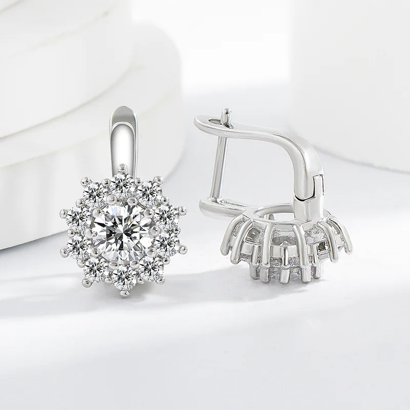 925 Sterling Silver 14K Gold Plated British Style Simple Flower Zircon Women's Stylish Daily Earrings - view 4